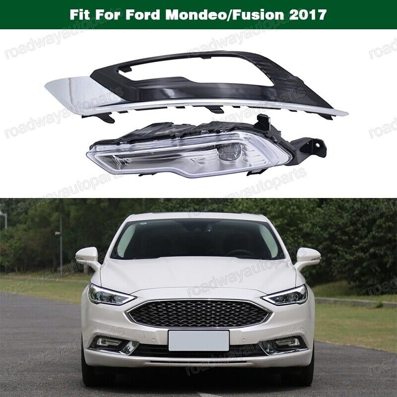 Left Front LED Fog Light Lamp W/ Cover Chrome Trim for Ford Mondeo/Fusion 2017