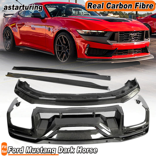 for Ford for Mustang Dark Horse REAL CARBON Front Bumper Lip Diffuser Side Skirts