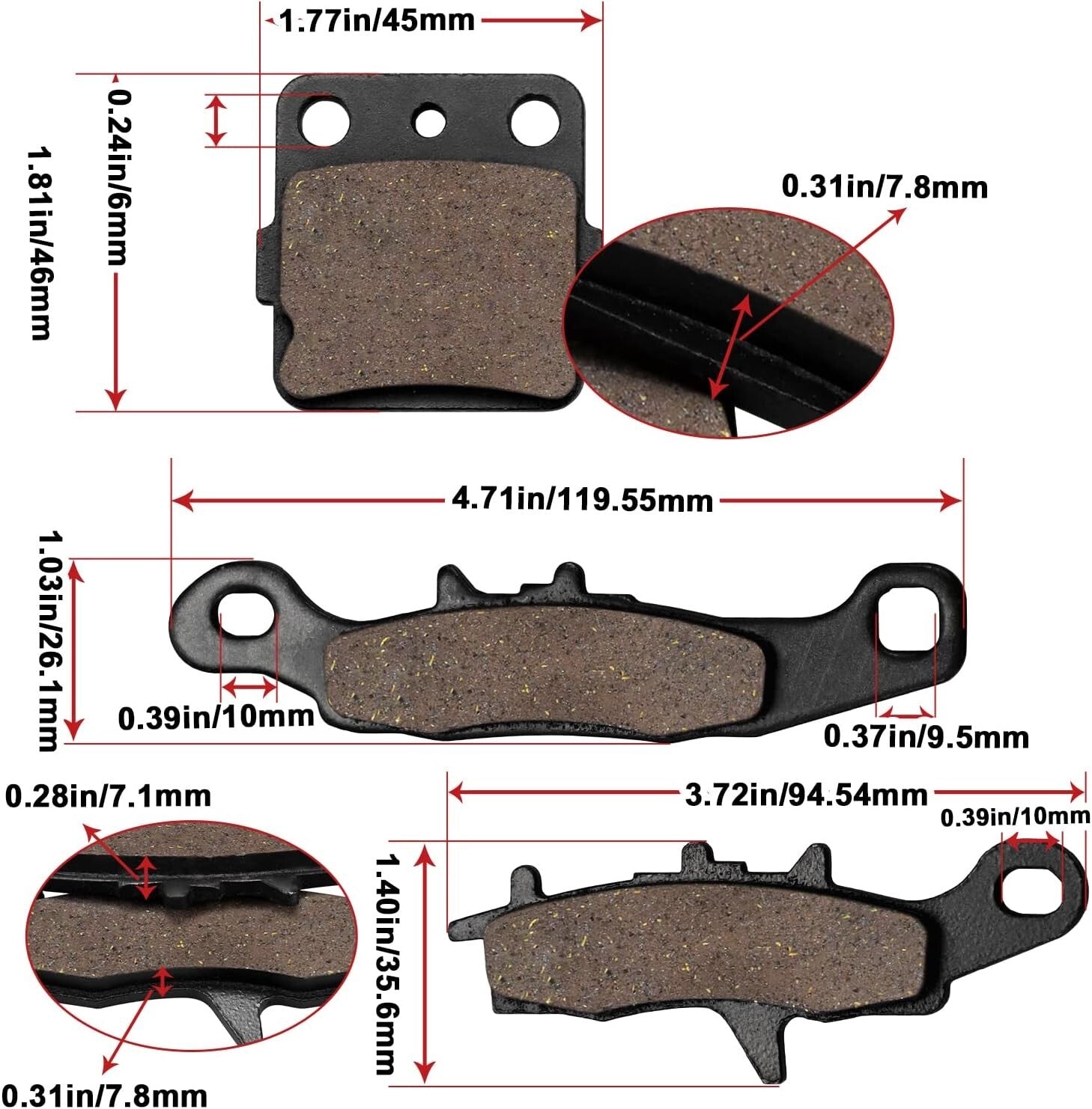 Front and Rear Brake Pads for Kawasaki KFX 450R KFX450R KSF450 2008 2009-2014