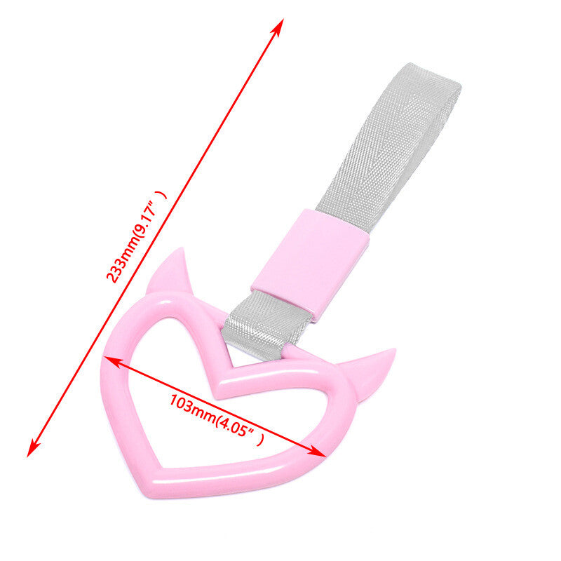 Pink Devil Heart Red JDM Tsurikawa Ring Subway Train Bus Handle Strap Charm