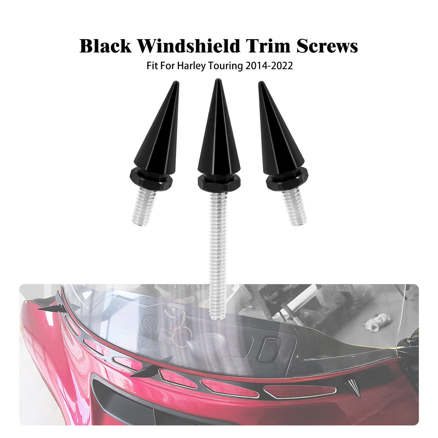 3xBlack Impaler Spike Wind Screen Windshield Bolt For Electra Street Glide 14-23