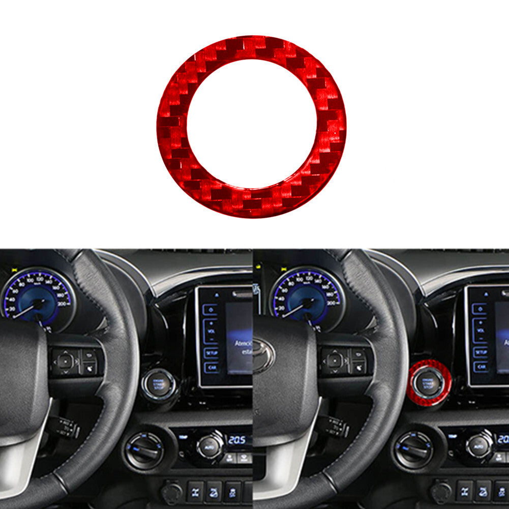 Red Carbon Fiber Ignition Button Circle Cover Trim for Toyota Hilux 2015-2021