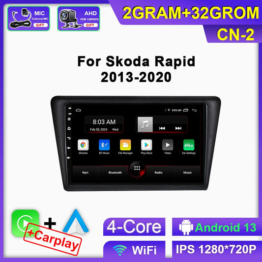 for Skoda Rapid 2013-2020 Stereo Car Radio CarPlay GPS Multimedia Player Screen