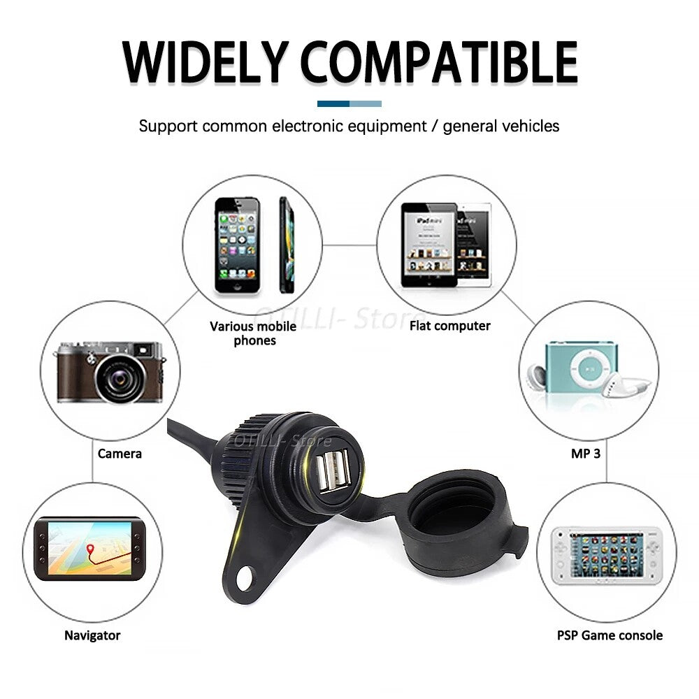 Motorcycle Dual USB Socket Fast Charging Phone Charge Electronics For MT09 MT07