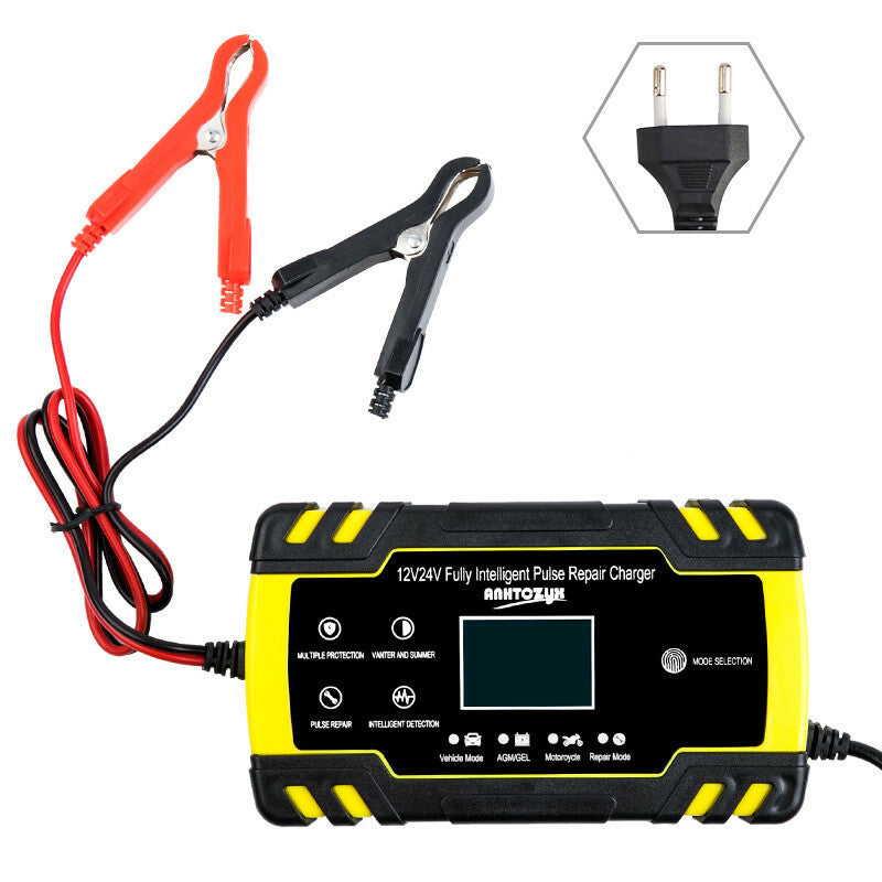 Car Battery Charger 12/24V Touch Screen Pulse Repair LCD Battery Charger EU Plug