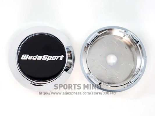 4-Piece Set of 64mm Weds Sport Badge Wheel Center Covers, Hub Covers, Rim Covers, Black Chrome TE37