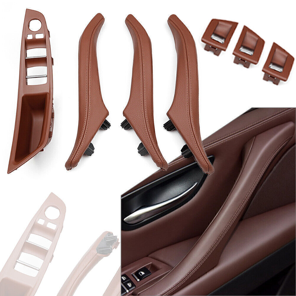 7Pcs Door Trim Pull Handle Leather Fit for BMW 5 series F10 F11 F18 Red Brown