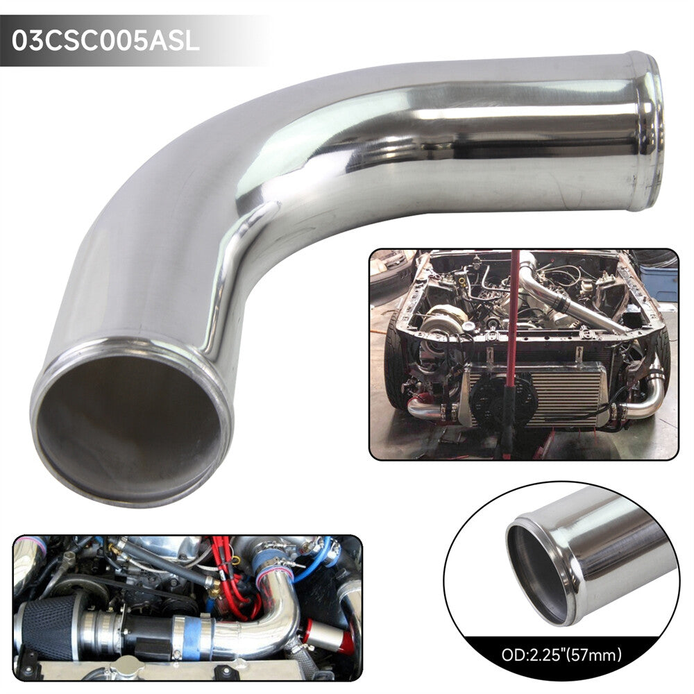90 Degree 57mm 2.25 Aluminum Intercooler Intake Pipe Piping Tube Hose Silver