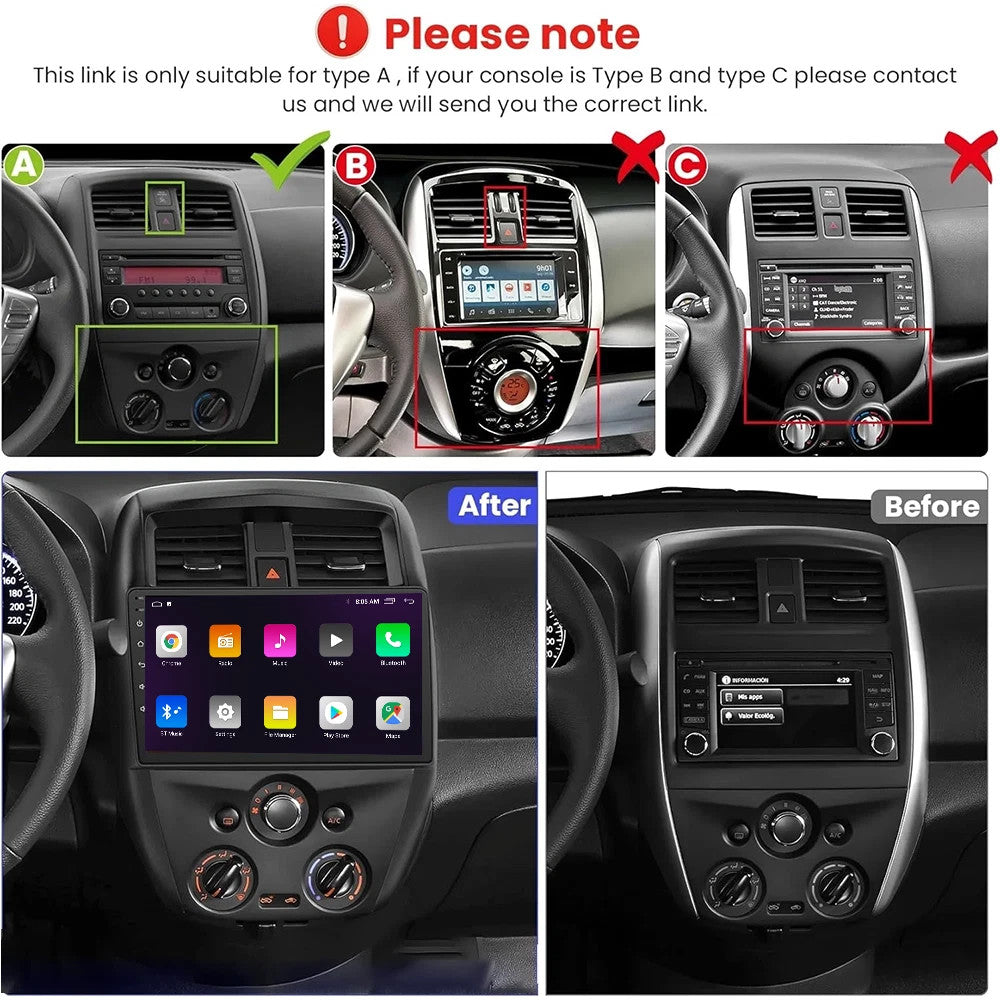 for Nissan Versa 2012-2019 Stereo Android Auto Carplay Car Radio GPS WIFI Screen