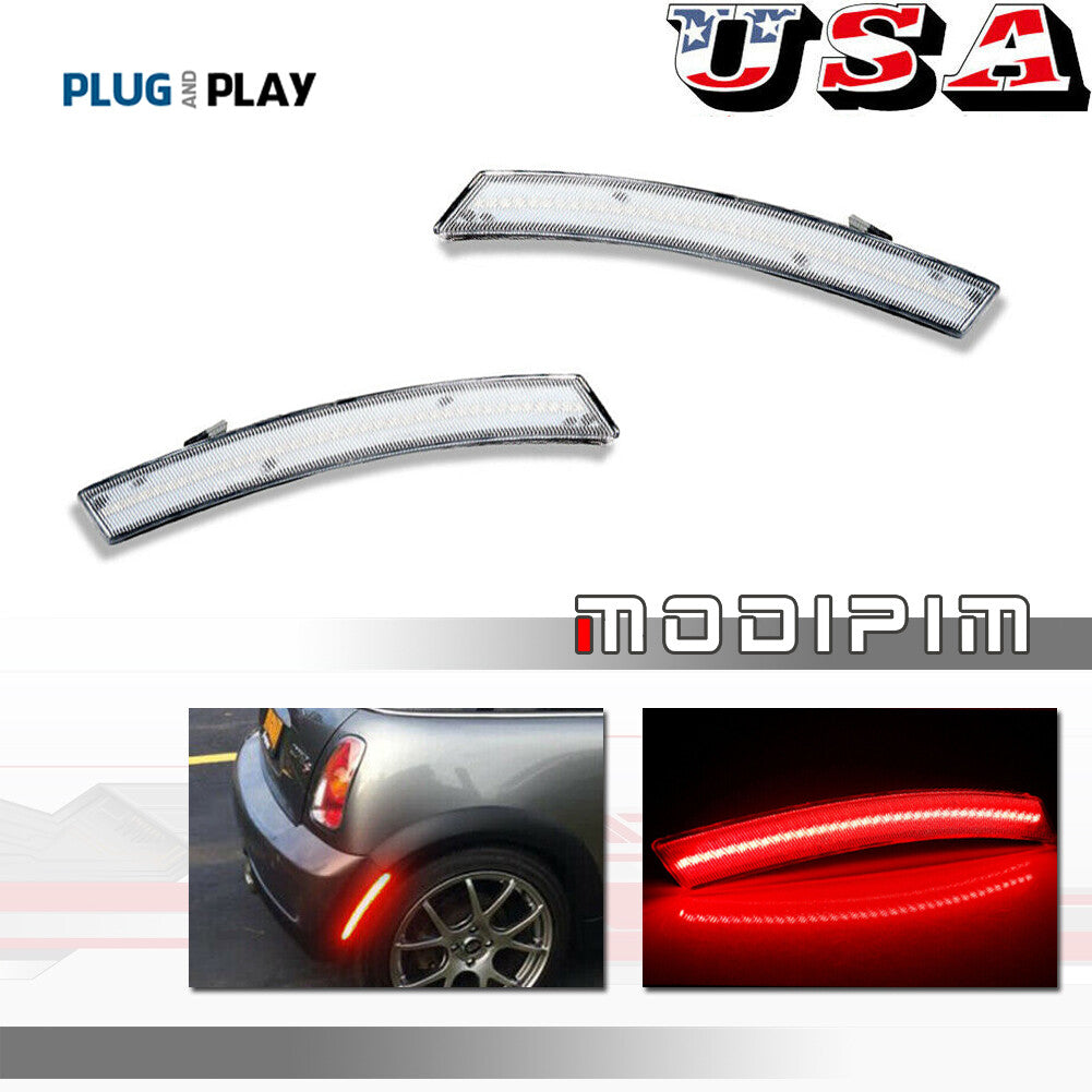 2-Pack Transparent Lenses with Red LED Lights Marked on the Back for Mini Cooper R50 R52 R53 02-08