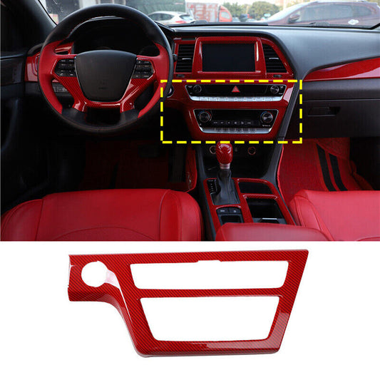 for Hyundai Sonata 15-17 Red Carbon Fiber Central Console AC Switch Panel Cover
