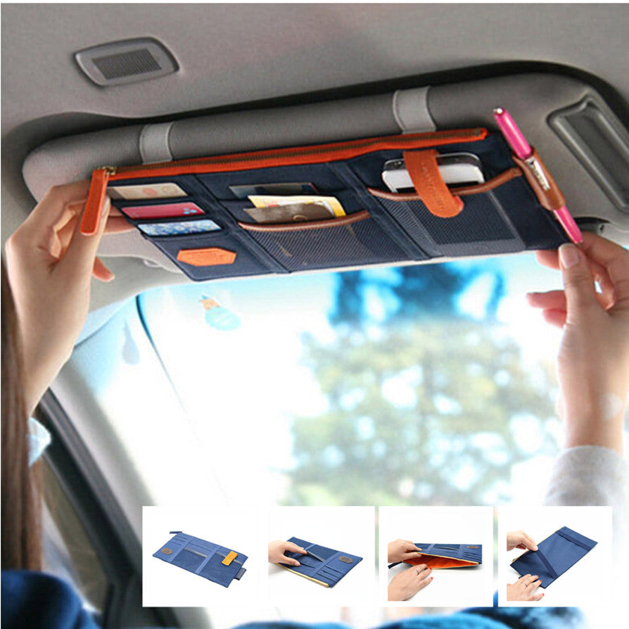 Auto Car Sun Shield Organizer Board Storage Cover Bag Pocket Storage Blue