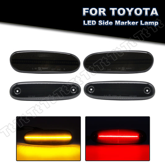 Smoked lens for front and rear bumper side marker lights on 93-98 for Toyota Supra Mk.4 LEDs.