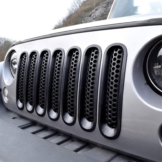 7Pcs Matte Black Front Grill Mesh Grille Inserts Kit for Jeep for Wrangler 2007-2015