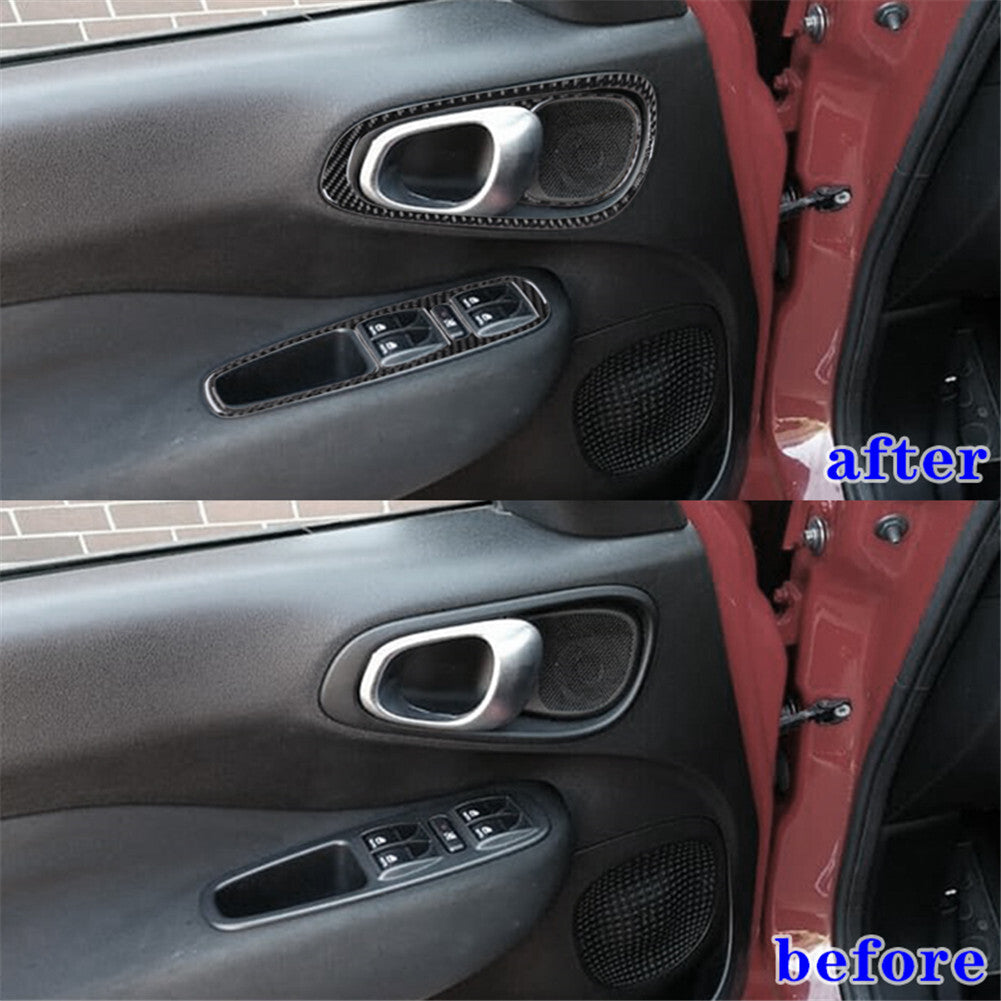 6Pcs Front Door + Window Control Panel Trim Carbon Fiber for Fiat 500L 2014-2017