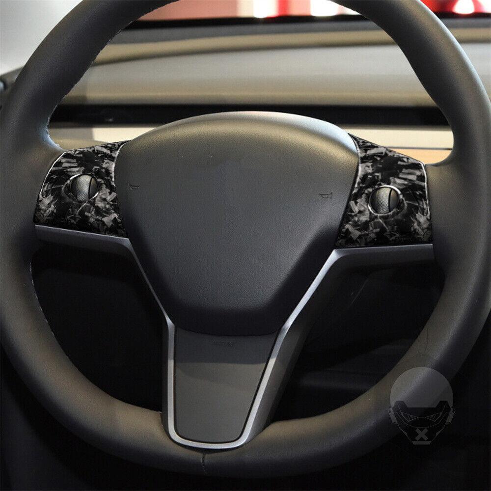 Forged Carbon Fiber Steering Wheel Button Trim¡Á2 for Tesla Model 3 Y 2017-2023