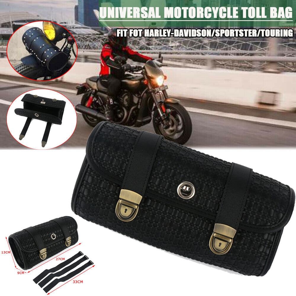 Motorcycle fork tool bag protective bag storage luggage case SaddleBag PU leather black