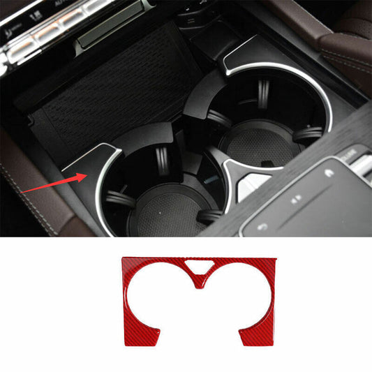 Red Carbon Fiber Inner Central Console Water Cup Cover for Benz GLE GLS 2020-23