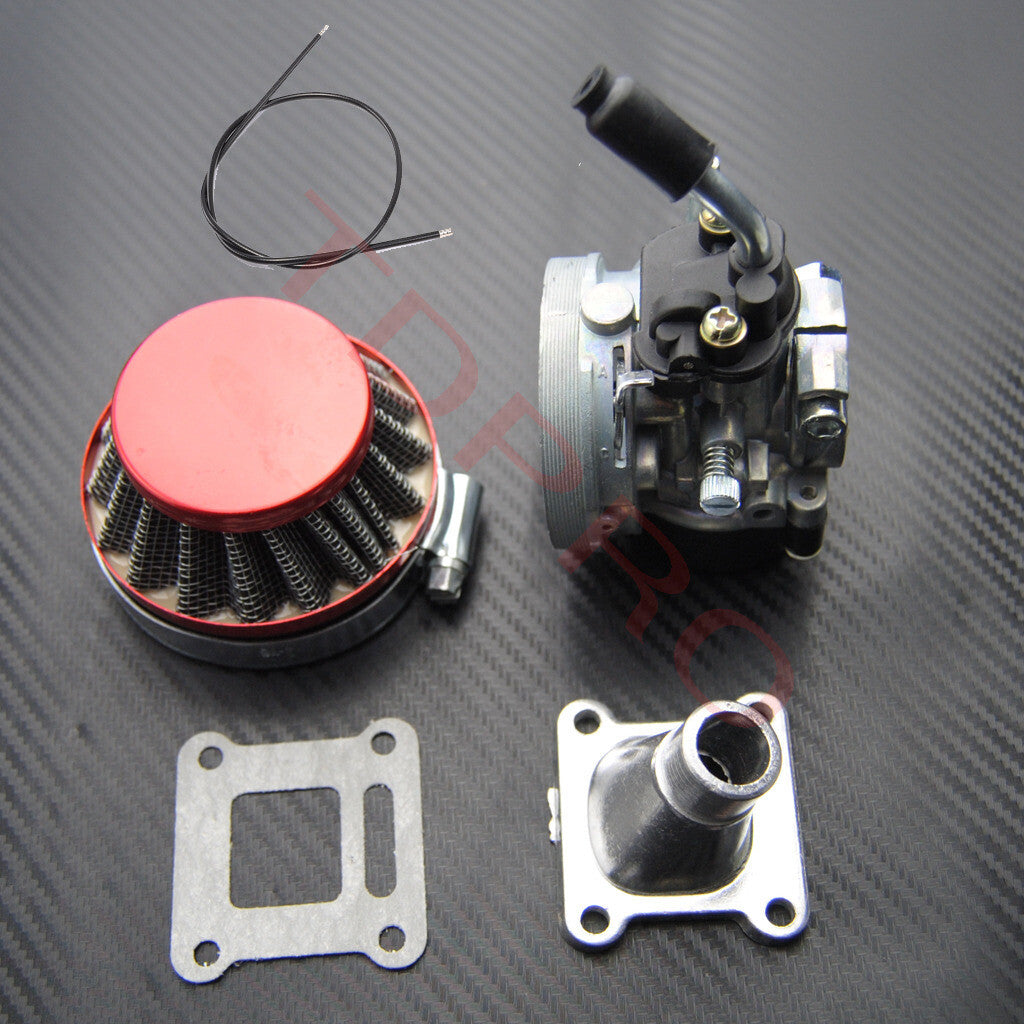 Carburetor with throttle cable suitable for 49cc - 80cc 2-stroke engines in electric bicycles.