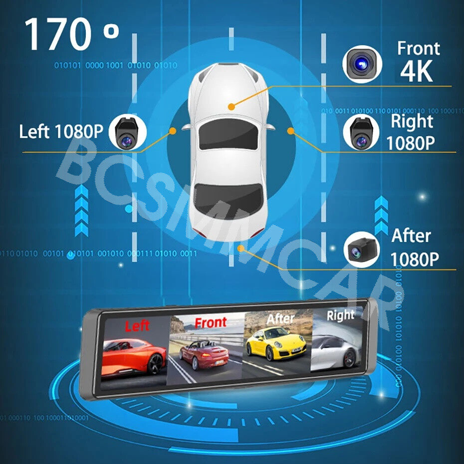12in Car Backup Camera Mirror Dashcam Recorder Rear View Reverse Parking Monitor