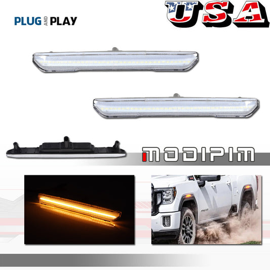 Transparent amber LED F/R side marker lights suitable for 20-24 for GMC for Sierra 2500 3500 Denali AT4