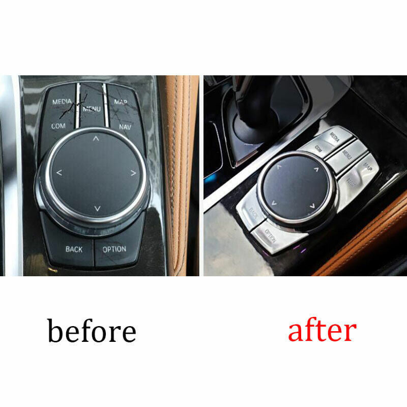 Silver Aluminum Console Multimedia Button Cover Sticker for BMW 5 Series 2018-23