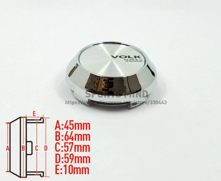 Brand New 4-Piece Set of 64mm Volk Racing Wheel Caps, Wheel Center Caps, Badges, Chrome TE37