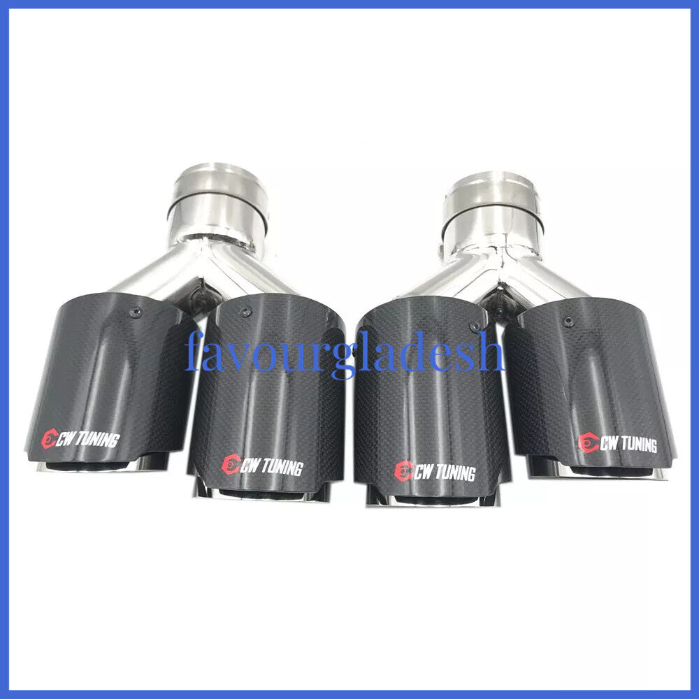 2PCS: ID:57mm OD:101mm Akrapovic Glossy Carbon Fiber Universal Dual Exhaust Tip