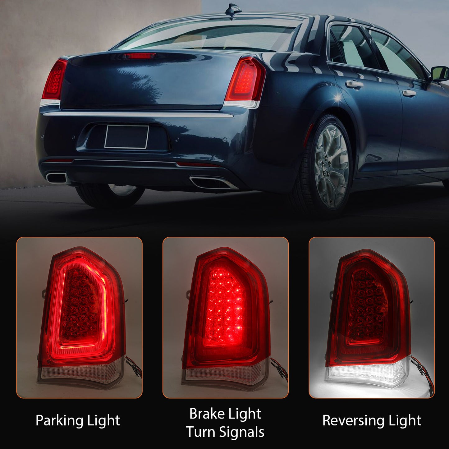 Passengers are eligible for 2015-2023 for Chrysler 300 chrome trim full LED taillights and brakes.