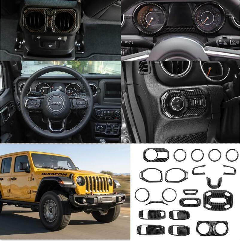 Fit for Jeep for Wrangler JL/JT 18-21 21PCS Black carbon Car Interior kit Cover Trim