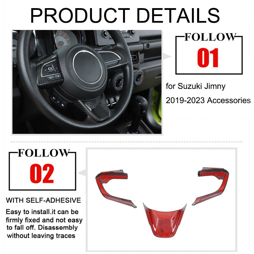 Carbon Fiber ABS Steering Wheel Decoration Cover Trim for Suzuki for Jimny 2019-2023