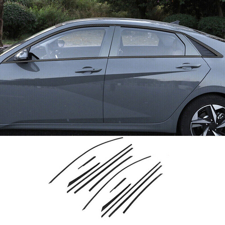 for Hyundai for Elantra 2021-23 Carbon Fiber Full Steel Window Strip Cover Trim Set