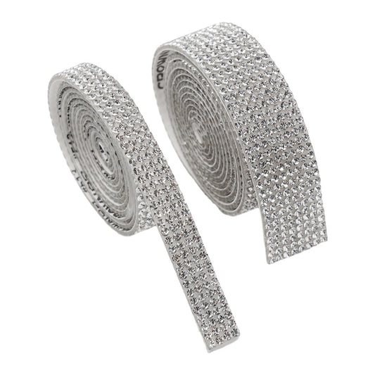 Sparkling silver rhinestone stickers for car and clothing decorations, 90cm