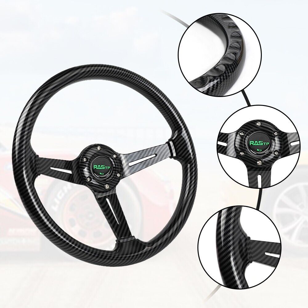 6 Bolt Universal 14inch/345mm Carbon Fiber Racing Steering Wheel Deep Dish