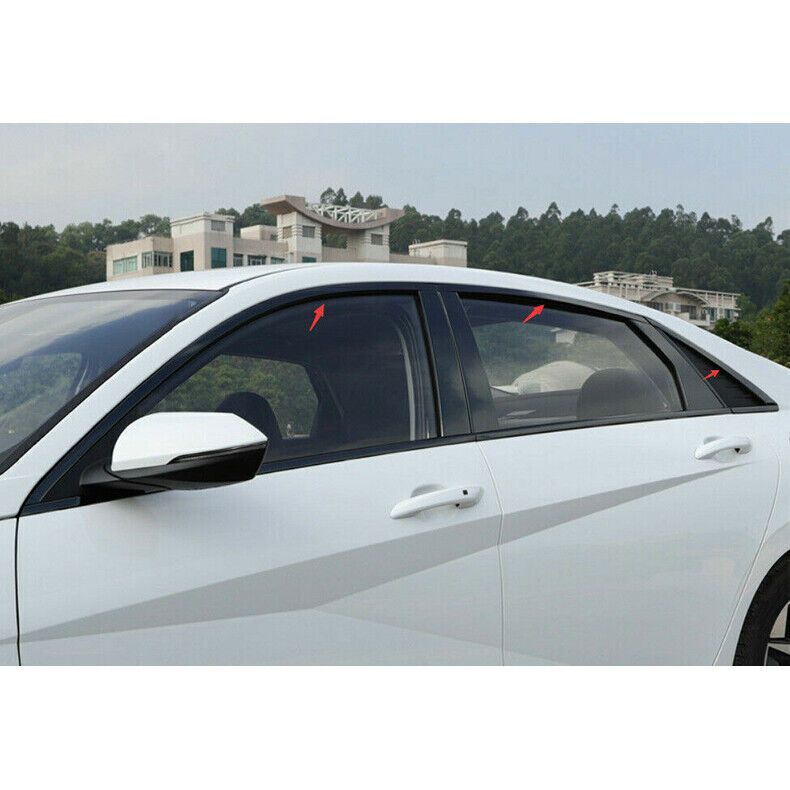 6Pc for Hyundai for Elantra 2021-23 Black Steel upper Window Sill Molding Strip Trim