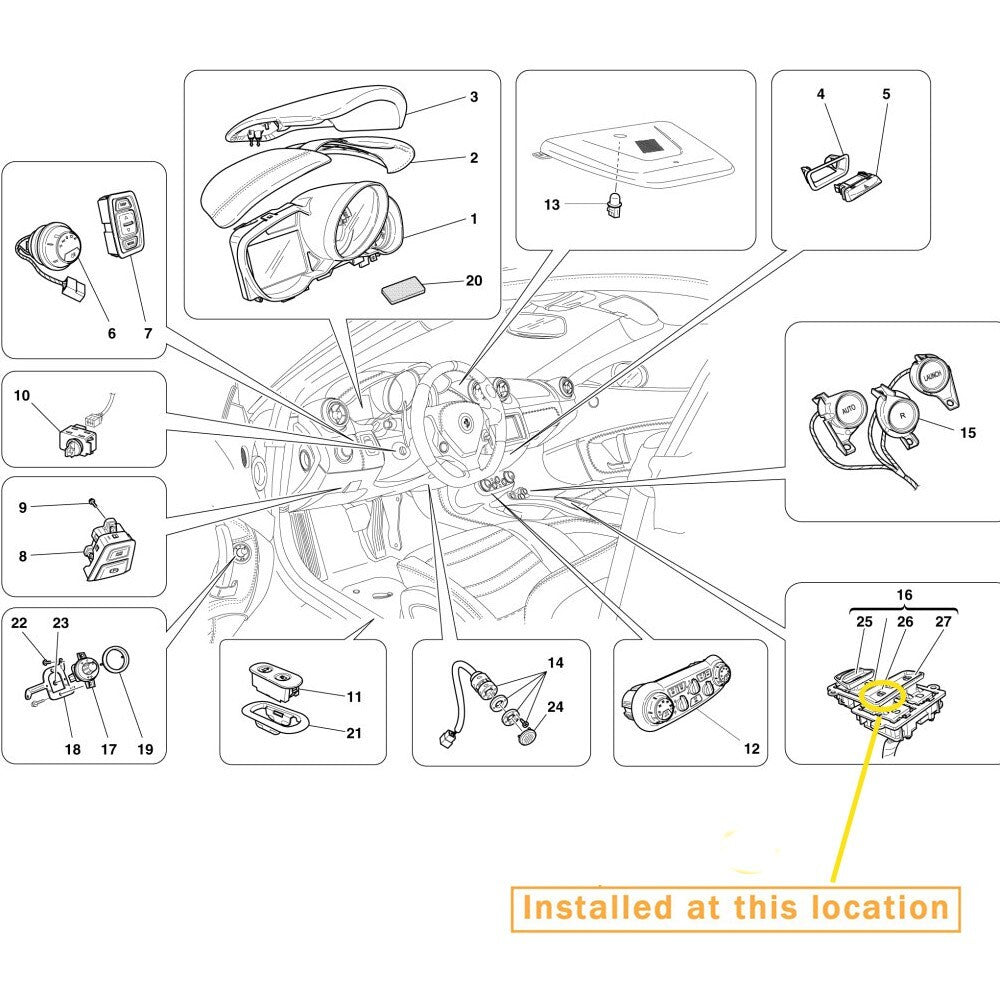 for Ferrari California, left-side window lift switch. equipment manufacturer: 86257300