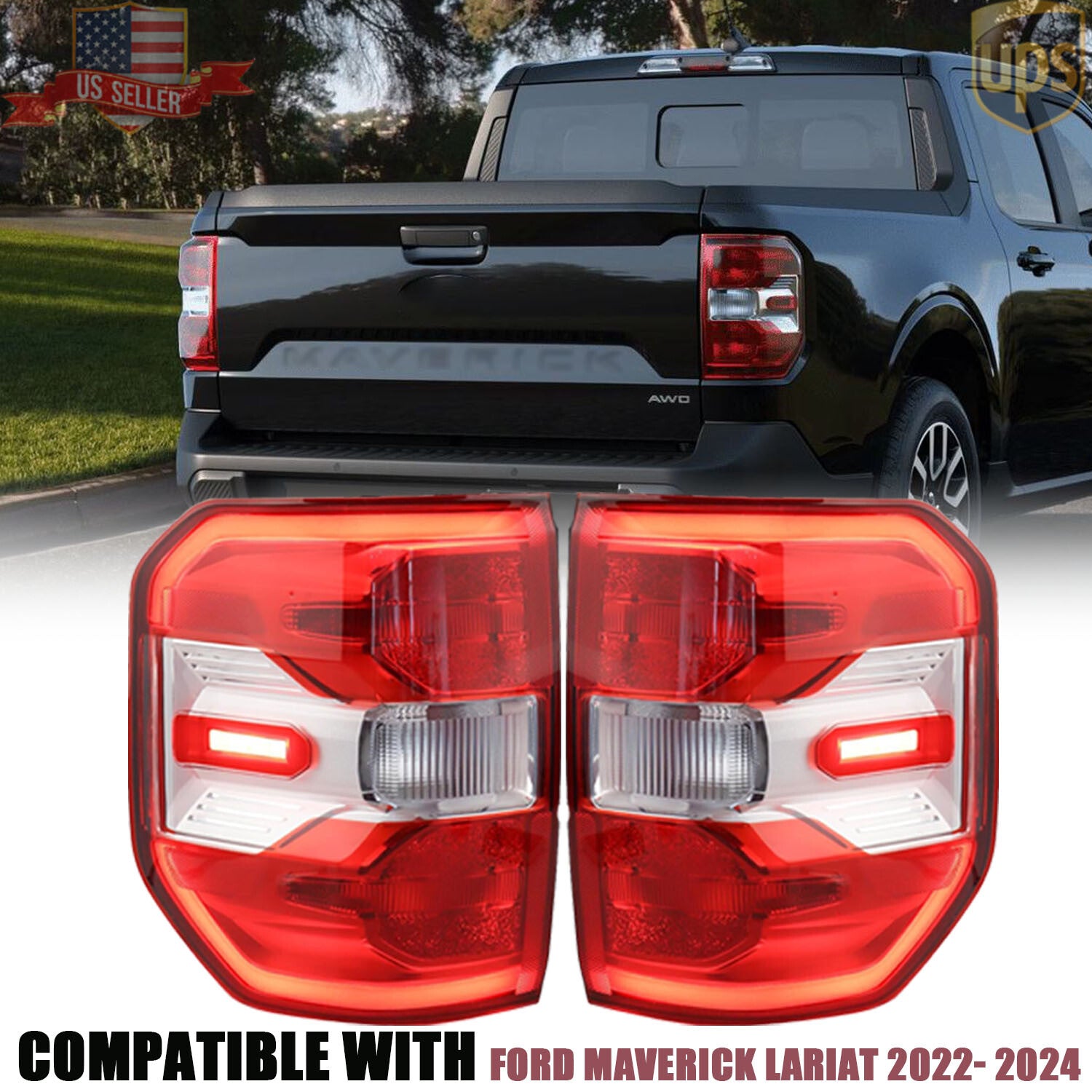 for Ford Maverick Lariat 2022 2023 2024 LED Rear Tail Light Stop Lamp Pair Set