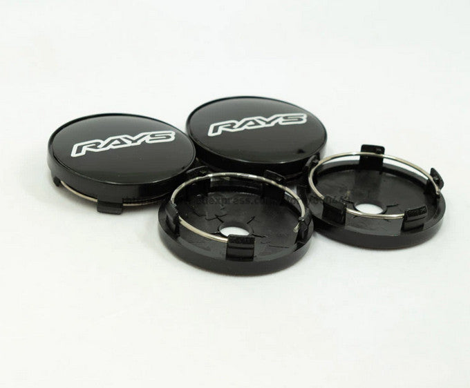 4-piece set of 60mm light badge wheel center caps, hub caps, and rim caps in black and white.