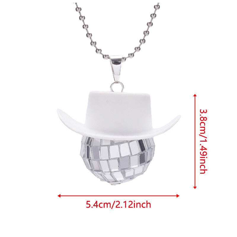 Cowboy Hat Disco Ball Car Ornamen Shiny Rear View Mirror Hanging Acessory White