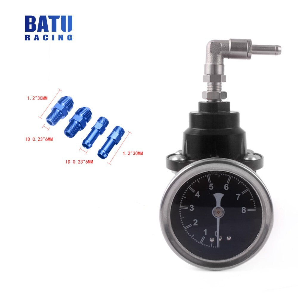 Black Universal Adjustable Car Fuel Pressure Regulator with Oil Gauge Kit