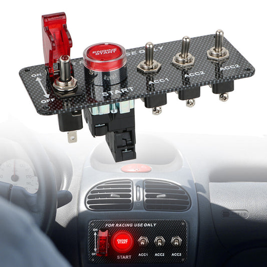 Car 12V Ignition Panel LED Combination Engine Start Push Button Carbon Fiber Kit