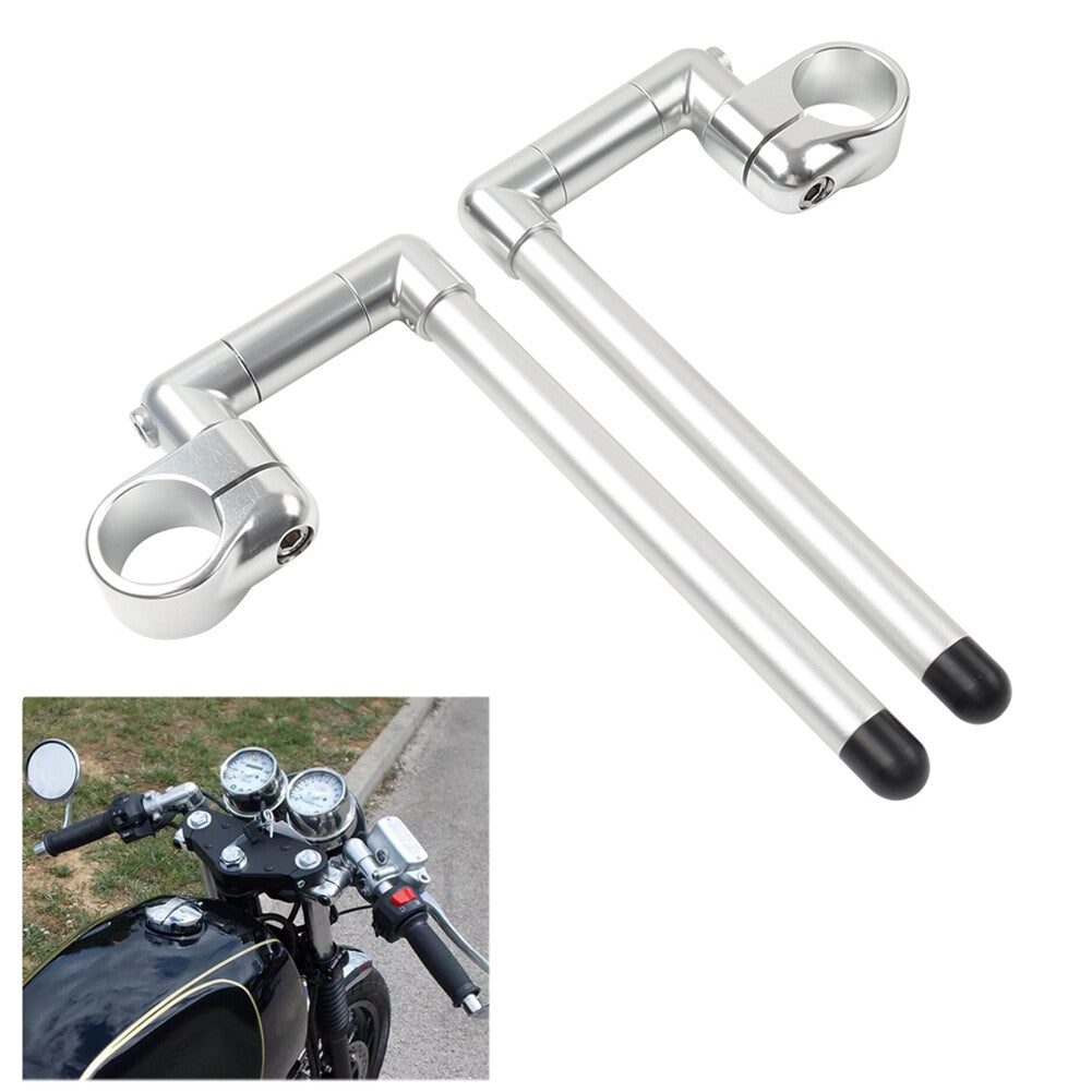 43MM Cafe Racer Bars 7/8 Universal Clip-On Handlebar Fork Tube Silver