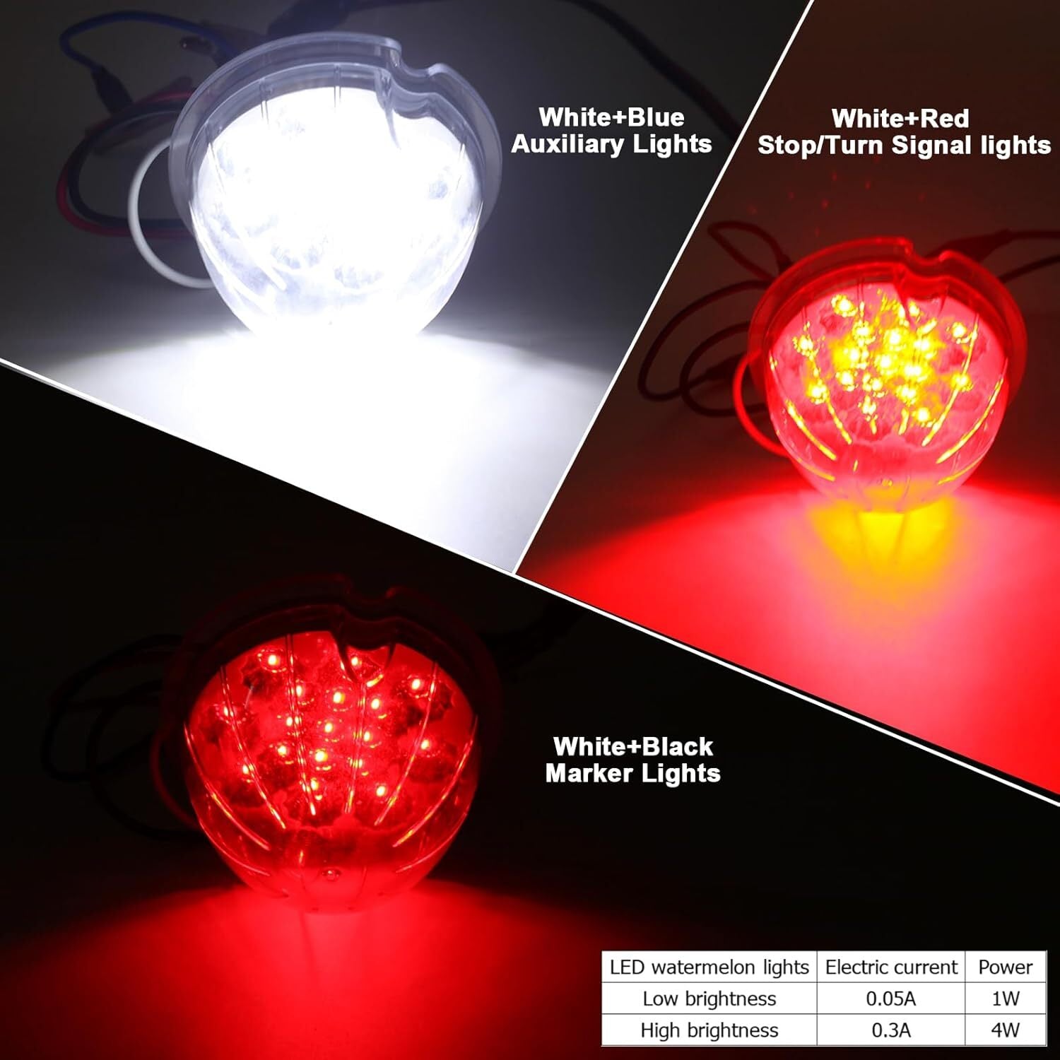 2Pcs For Semi Truck 17 LED Red Turn Signal Side Marker to White Watermelon Light