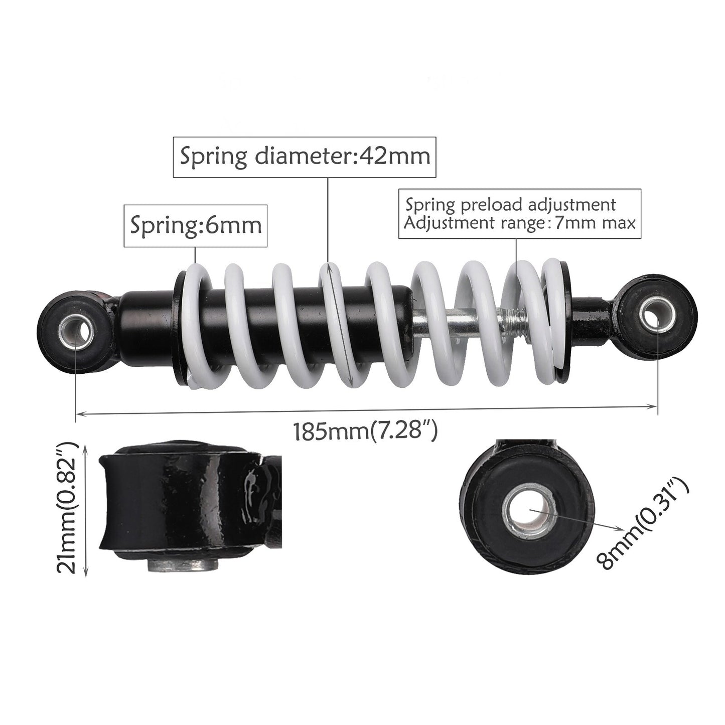 2-Pack 185mm 7.3-inch Rear Shock Absorber 400lb for Mini Dirt Pocket Bike All-Terrain Vehicle Off-Road Vehicle Quad Bike