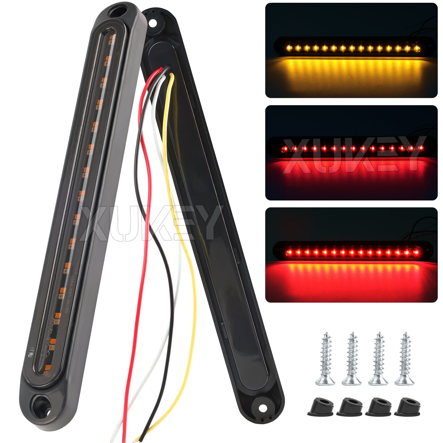 10-30V 30LED Truck Trailer Strip Brake Stop Red Amber Marker Turn Tail Light Bar