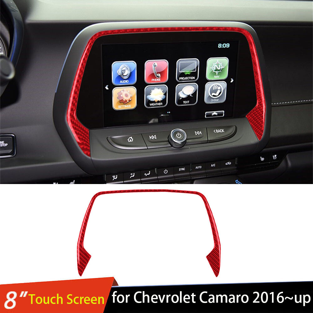 Red Carbon Fiber 8inch Screen Navigation Upper Trim for Chevrolet Camaro 2016-23