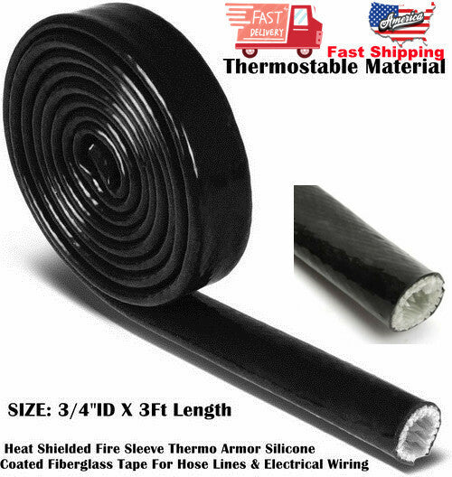 3-foot fireproof braided flame insulation cover, 3/4-inch ID, suitable for 10AN oil fuel line cable.