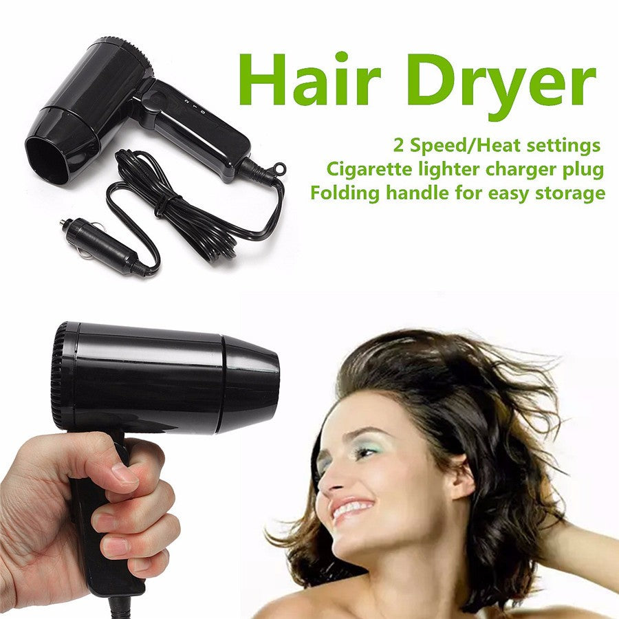 Portable 12V Vehicle Car Hair Dryer Hot Cold Folding Blower Window Defroster