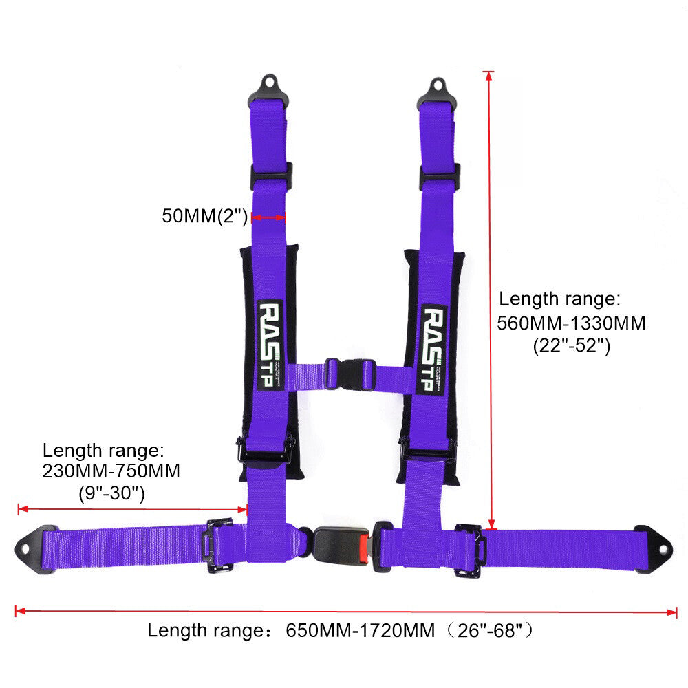 2inch 4-Point Harness Quick Release Safety for Seat Belt+1Pair Shoulder Pads Purple