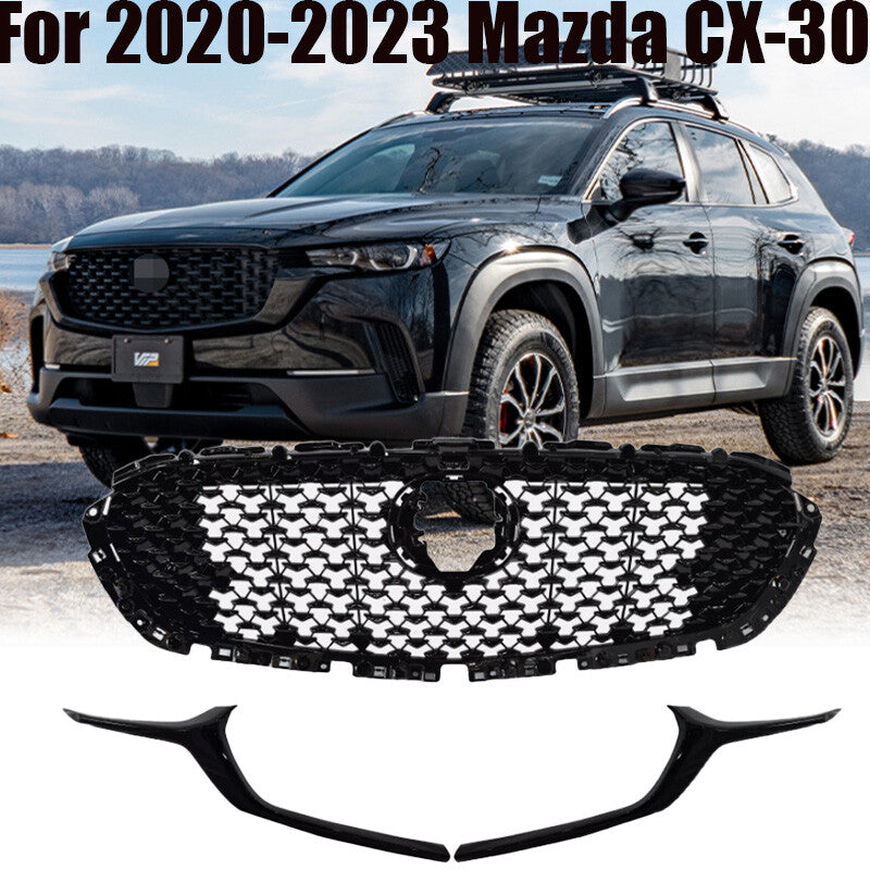 For 2020-2023 for Mazda CX-30 Gloss Black Front Grille And Front Grille Molding Trim